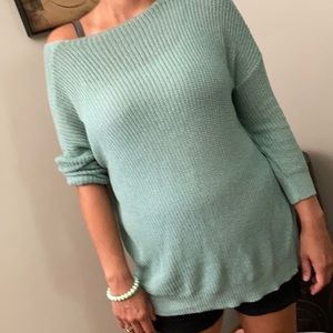 Teal off shoulder shirt